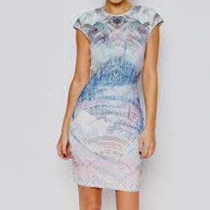 Ted Baker Dreamscape Print Blue Pink Lilac Dress Size 2